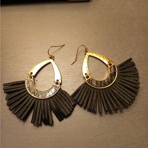 Gold and Black Fringe Earrings